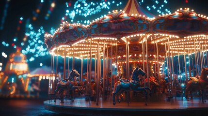 Illuminated Carousel at Night Fair