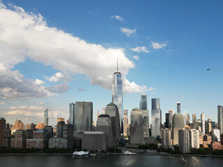 Obraz premium NYC, Drone view of the skyline of New York City. Manhattan.