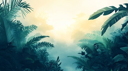 Serene Tropical Dawn Lush Jungle Canopy at Sunrise