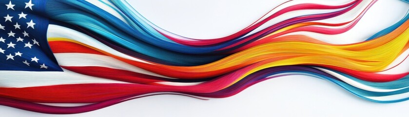 Abstract waves of vibrant colors representing American patriotism.