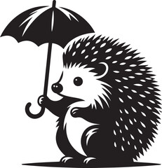 A hedgehog holding a tiny umbrella vector silhouette