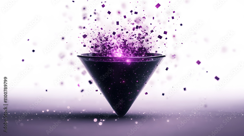 Aufkleber A vibrant, abstract cone shape emits purple particles, creating a dynamic explosion of color and energy against a soft background