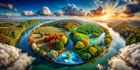 Surreal Representation of Percentages in Nature: A Dreamlike Exploration of Numbers Blending with Landscapes and Abstract Elements, Creating a Visual Metaphor for Statistical Concepts