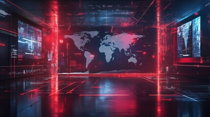 Global Network Data Center Futuristic Red Blue Technology