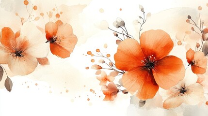 Watercolor beautiful orange and beige floral bouquet in light pastel spring colors with magical ambiance, illustration of flowers with delicate details on white background, clip art design.