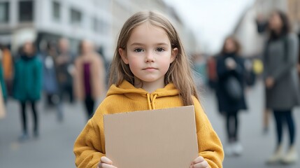 Child activist protests for change in urban environment awareness campaign social justice close-up view