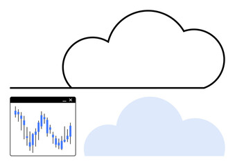 Stock market chart overlaying cloud computing icon, combining technology with data. Ideal for finance, data analytics, cloud computing, investment, tech industry, digital transformation