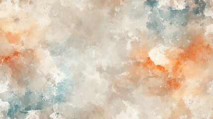 Obraz premium Abstract watercolor background with soft pastel colors and paint splashes in light brown, beige, and colorful woodcut prints, creating a dreamy, artistic atmosphere for design and decoration.