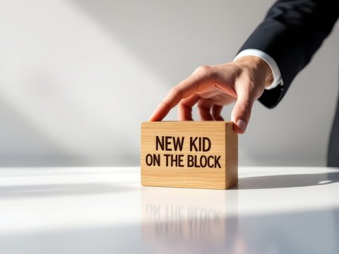 Wooden blocks, newcomer business, AI-generated.  Emerging company, simple design.