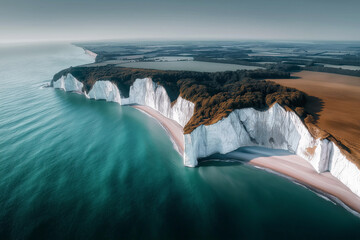 Seven sisters cliffs meeting the turquoise sea in england, united kingdom