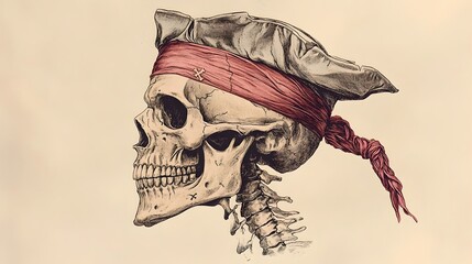 Fototapeta premium Detailed Anatomical Diagram of a Skeleton Pirate s Head in Medical Textbook Style