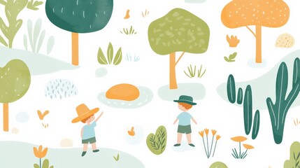 Naklejka premium Charming Child Exploring Nature in Forest Illustration