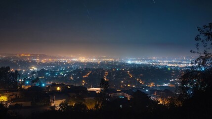 Night Lights Over Cityscape - Panoramic View from Hilltop