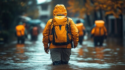 A compassionate view of volunteers aiding flood victims emphasizes the importance of support during natural disasters.