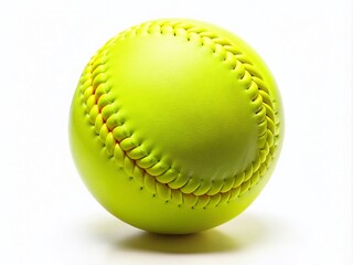 Vibrant Fluorescent Neon Yellow Softball Isolated on a Pure White Background for Sports, Recreation, and Athletic Themes