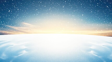 Fototapeta premium Gentle snowflakes drift through the air, creating a serene atmosphere as daylight breaks over a vast, untouched snowy expanse, capturing winter's beauty