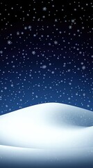 Obraz premium Soft snowflakes drift gracefully from a deep blue sky, enveloping smooth white hills in a peaceful winter landscape illuminated by dusk's calm glow