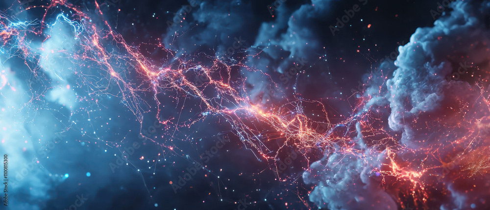 Poster exploring glowing circuit nodes in a deep cyber environment a dynamic digital mesh design experience