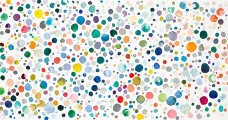 Obraz premium Colorful watercolor dots pattern scattered on white background. Vibrant, artistic, hand-painted, seamless design ideal for textiles, backgrounds, and creative projects, Generative AI