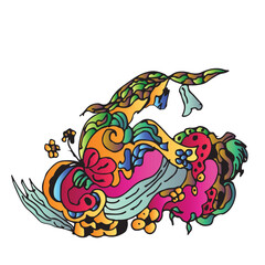 Obraz premium vector seamless cute random imaginative doodles full color, abstract cartoon doodle skull, bone, insect, botanical and head colorful illustration. Vector illustration 