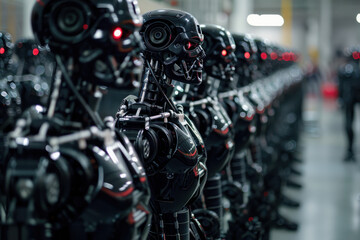 Fototapeta premium army of robots at the factory,. 