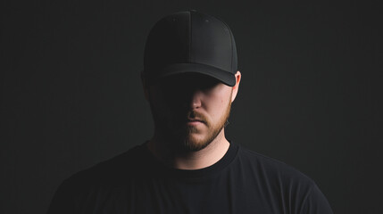 Shadowed Identity:  A  mysterious figure shrouded in darkness,  a  man in a black cap and shirt  with  a  bearded face,  his  identity  hidden  in  the  shadows.  The  image  evokes  intrigue.