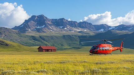 A distant heliport signifies remote access to vital services, emphasizing the importance of connectivity in isolated areas.