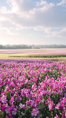 Fototapeta premium Aerial view of blooming orchid marsh helleborine fields in Estonia, fields, summer