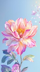 Obraz premium A blooming flower in full color against a soft blue background with delicate petals and intricate details, delicate petals, abstract background, whimsical, subtle beauty, romantic ambiance