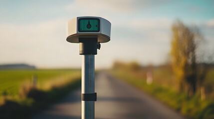 Empty road stretching into the distance with a speed monitoring device installed, emphasizing the importance of safety and adherence to traffic regulations.
