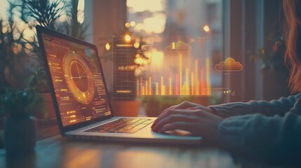 Data mastery: laptop centered workspace showcases efficient file management, task planning, time control, role of modern tools in data visualization and technology driven organization.