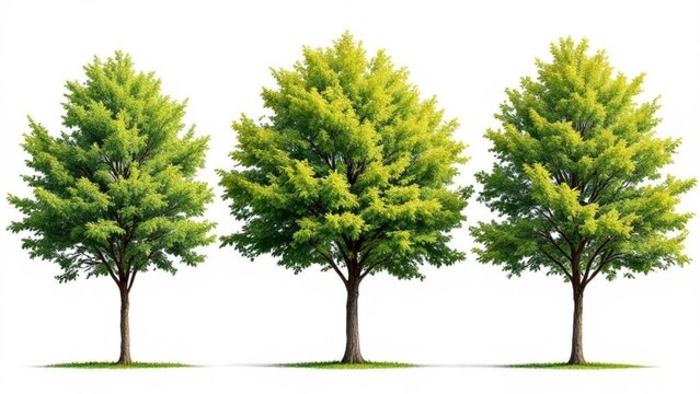 Conjunto de tres arboles frondosos en fondo blanco