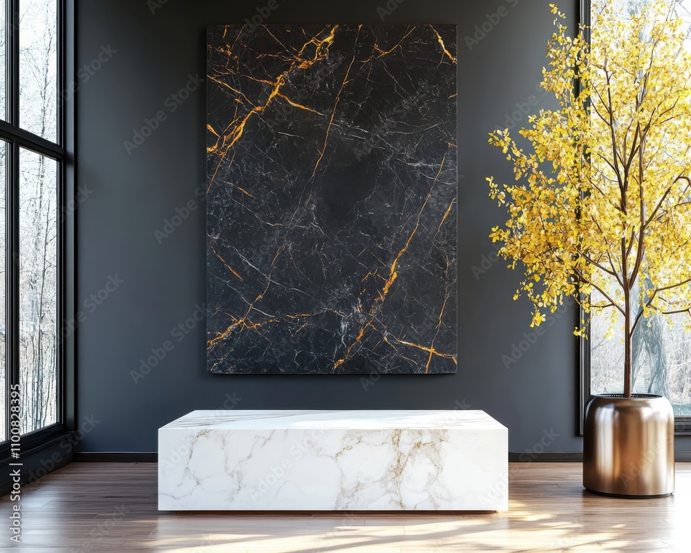 Poster creating modern interior visualization luxury marble tables in an empty canvas setting with textural