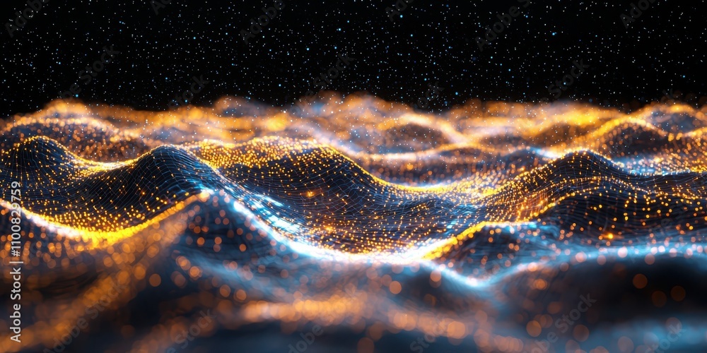 Poster illuminating quantum circuits a digital constellation of data nodes at midnight in a high-tech envir