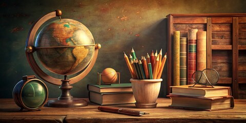 Vintage Style Photography Featuring Isolated 3D Elements Representing School and Education Themes in a Retro Aesthetic for Creative Projects and Visual Content