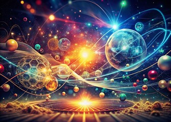 Obraz premium Vintage Style Photography of Abstract Science with Futuristic Energy Technology Elements, Showcasing Dynamic Patterns and Colors Evoking Innovation and Exploration in Modern Science