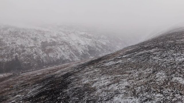 Foggy Slope Mountains Of Ogilvie In The Yukon Territory Of Northwestern Canada. Aerial Drone Shot