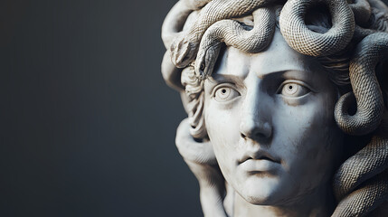 Statue of a woman with snakes on her head, ideal for history or mythology themes. Mythology. Illustration