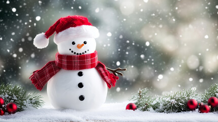 festive christmas background with snowman,