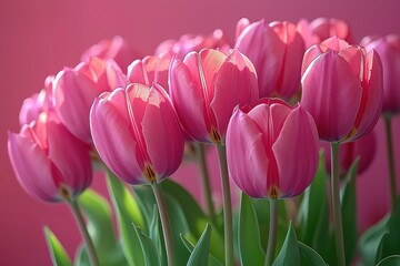 Fototapeta premium Pink Tulip Bouquet Spring Flowers Floral Background Romantic Nature