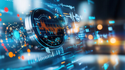Obraz premium Close up of wearable ECG device showcasing heart rate data and digital interface. image highlights advanced technology in health monitoring