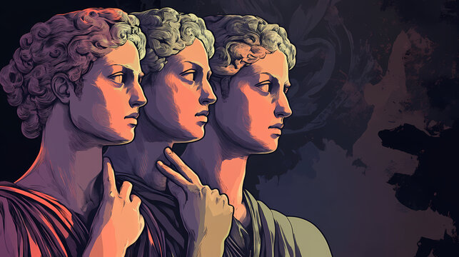 Illustration of pensive triple antigone. Mythology. Illustration