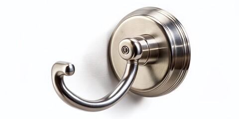 Obraz premium Vintage Style Photography of a Wall Stainless Steel Hook Isolated on a White Background, Perfect for Home Decor and Organizational Themes