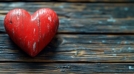 Fototapeta premium Rustic Red Wooden Heart on Dark Wood Background Love Romance Valentine s