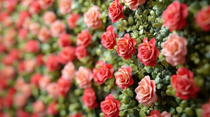 Fototapeta premium Romantic Rose Wall Red Pink Roses Floral Background Wedding Love