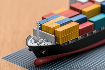 Obraz premium logistics cargo shipping cost-effective concept. Model cargo ship with colorful containers