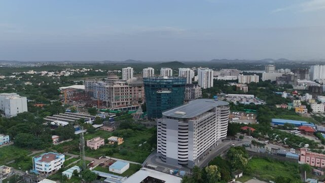 Drone view highlighting the under-construction sections of Zoho Corporation's complex.