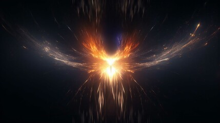 Fototapeta premium Cosmic Energy Explosion with Bright Flames and Glowing Rays in Space Illustration