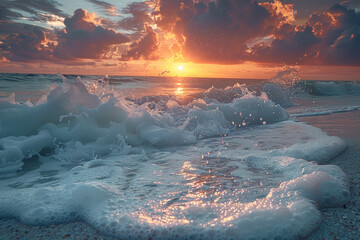 Naklejka premium Beautiful sunset over the sea. Nature composition. Landscape.,. 