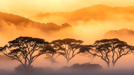 Fototapeta premium Sunrise African Savanna Mist